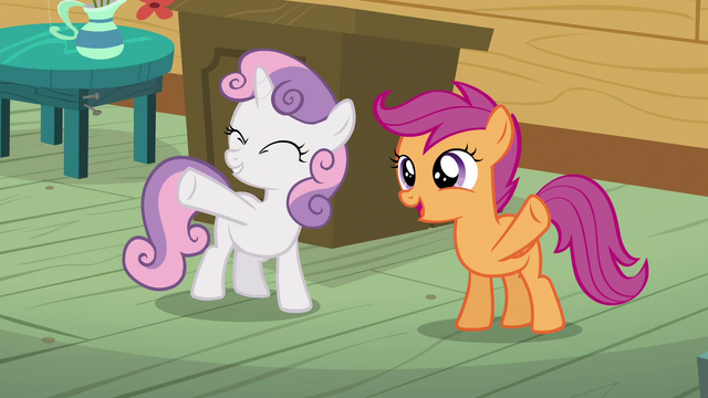 File:Scootaloo and Sweetie wave to Princess Luna S5E4.png