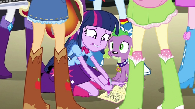 File:Twilight writing counter-spell as her friends argue EG2.png