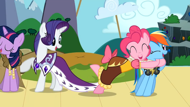 File:Pinkie Pie hugs Rainbow during The Heart Carol S2E11.png