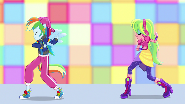 File:Rainbow Dash and Lemon Zest dance posing EGS1.png