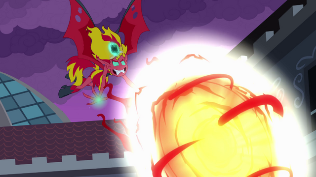 File:Demon Sunset Shimmer hurls fireball EG.png