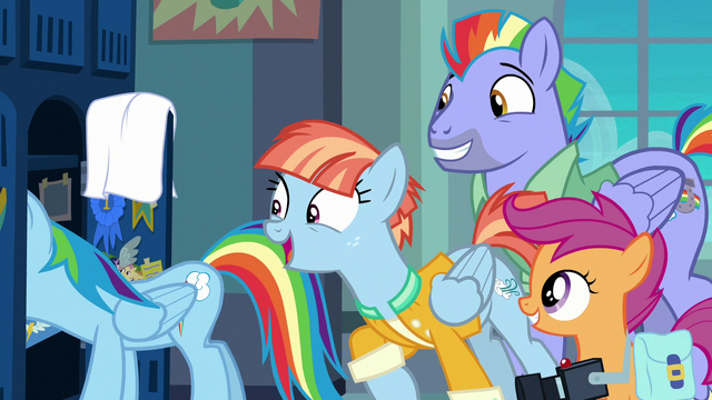File:Rainbow's parents and Scootaloo appear in locker room S7E7.png