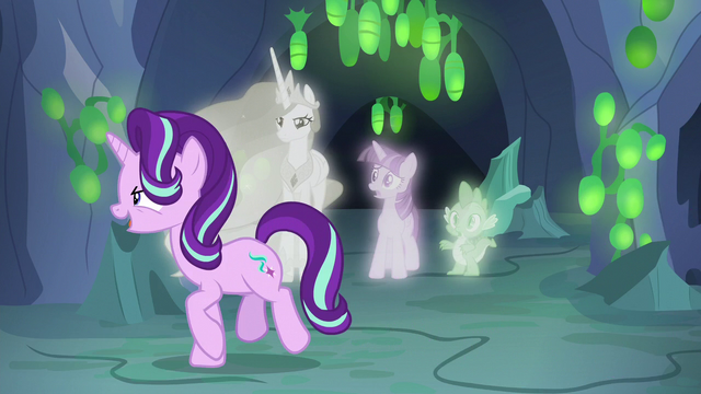 File:Starlight Changeling walks past Twilight, Celestia, and Spike S7E1.png