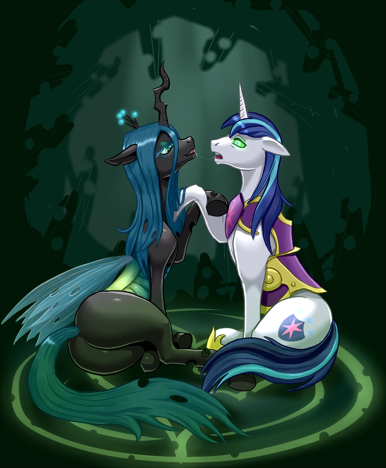 Image - Queen Chrysalis kissing a mind controlled Shining Armor.png
