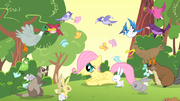 Filly Fluttershy surrounded by her new friends S1E23.png