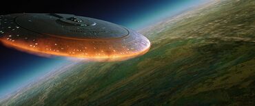 USS Enterprise-D falls toward Veridian III