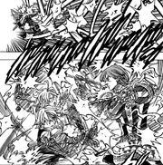Gilthunder striking Meliodas