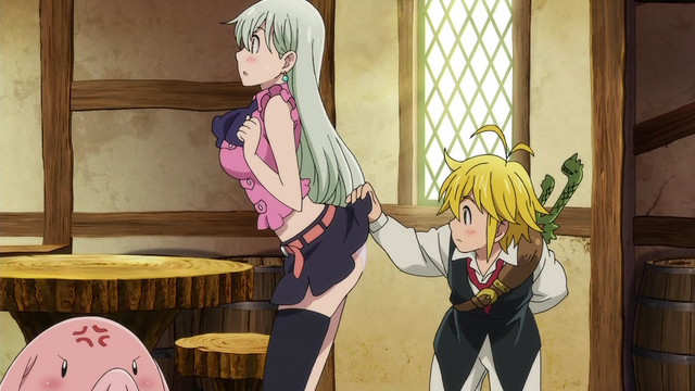 File:Meliodas checking under Elizabeth skirt.png