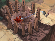 Yamato réprimant le chakra de Naruto à 4 queues.png