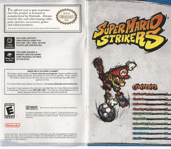 File:Super Mario Strikers Manual Official Nintendo Seal and contents.png