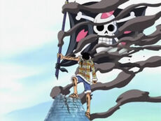 Ruffy protegint bandera Hiruluk.jpg
