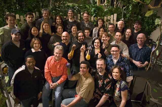 File:Noggin Oobi Dinosaur! Cast with Oobi-Rex, Umasaurus and Dino-Kako Puppets Nickelodeon.jpg