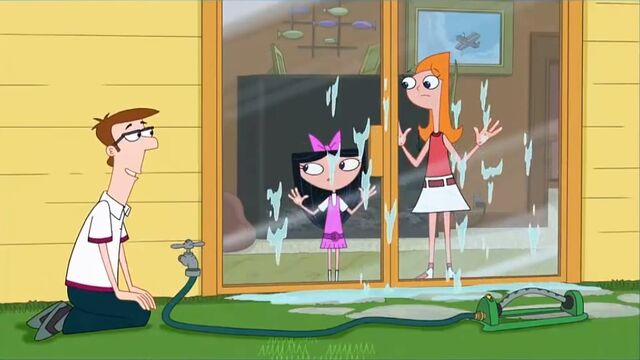 File:Candace and isabella see mr. fletcher who has just turned the sprinkler off.jpg
