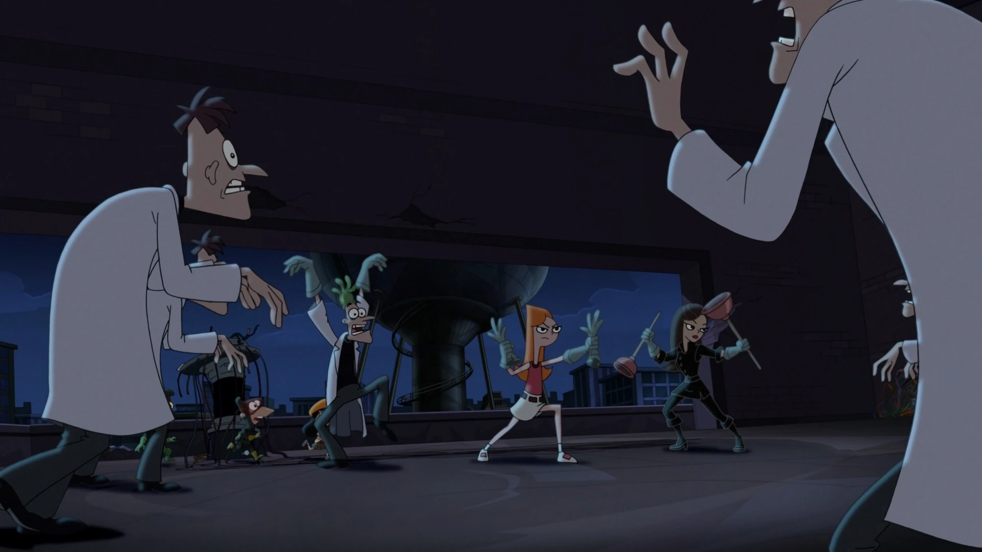 Image Candace, Vanessa and Doofenshmirtz ready to fight the doof
