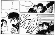 Ranma shouts down Gosunkugi's ear