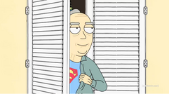 Jerry's dad watching as superman