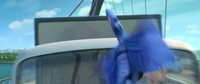 Blu Narrowly Misses Truck