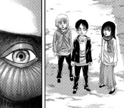 Eren, Mikasa, and Armin see the Colossus Titan