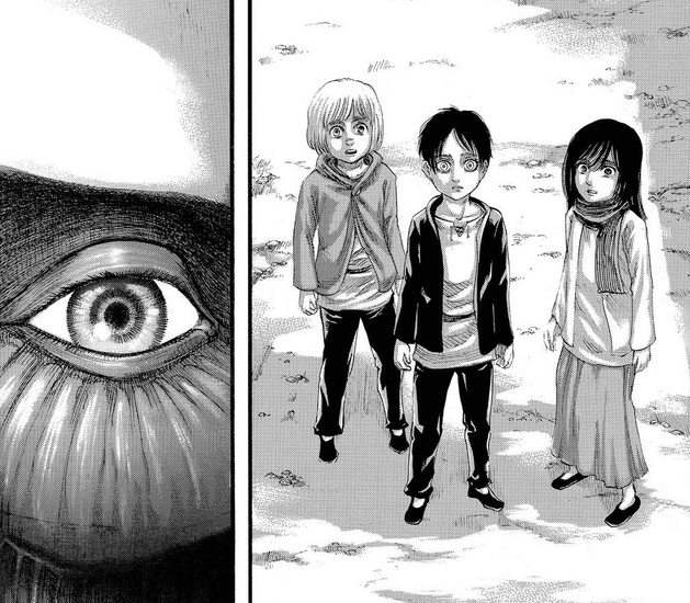 File:Eren, Mikasa, and Armin see the Colossus Titan.png