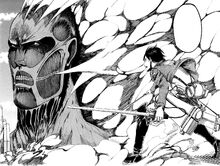 Eren faces the Colossal Titan