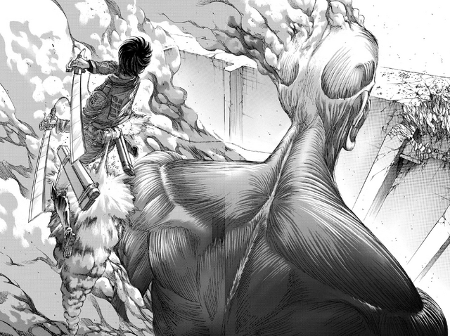 File:Eren attacks the Colossus Titan.png