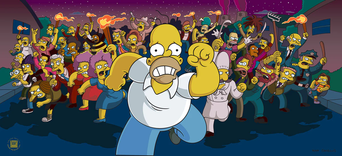 Image - The Simpsons Movie Homer Simpson being chased by Angry Mob.png