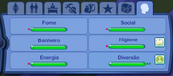 O painel de necessidades em The Sims 3.