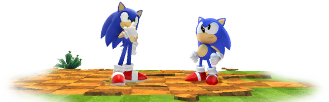 File:Classic and Modern Sonics in Green Hill.png