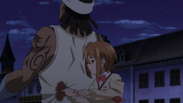 File:Soul Eater NOT Episode 10 HD - Meme distracts Sid with an arrow to the hip.png
