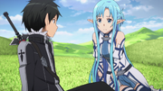 Kirito and Asuna talking about Kikuoka Seijirou