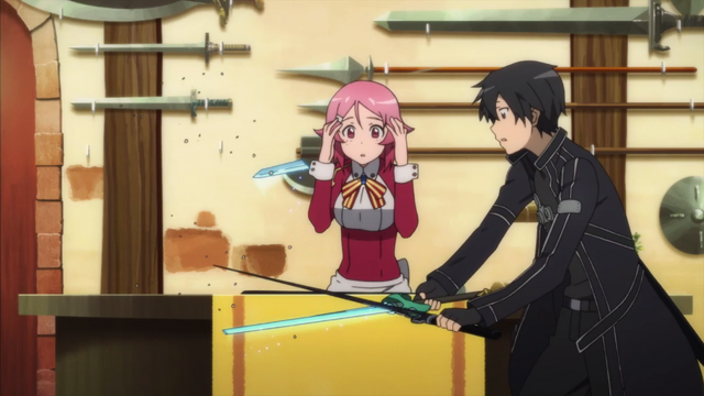 File:Kirito testing Lisbeth's sword.png