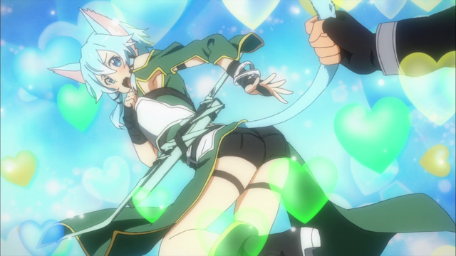 File:Kirito pulling Sinon's tail.png