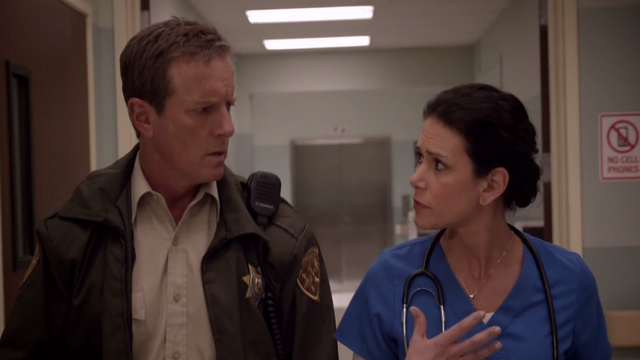 File:Teen Wolf Season 3 Episode 7 Currents Linden Ashby Melissa Ponzio Sheriff and Melissa McCall investigate.png