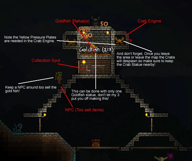 Image Goldfish Farm (With working Crab engine!).png Terraria Wiki