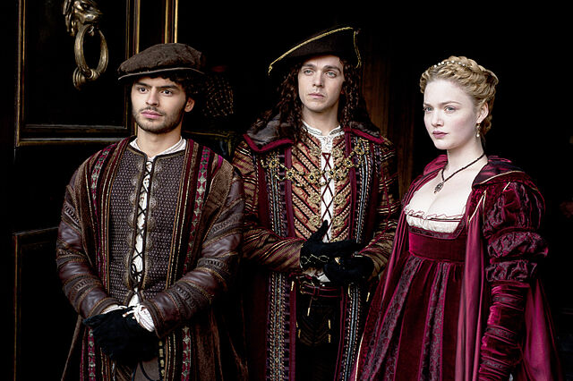 File:016 Lucrezia's Gambit episode still of Alfonso of Aragon, Frederigo of Naples and Lucrezia Borgia.jpg