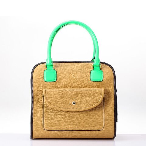 File:Loewe Amazona Bag Brown With Fluorescent Green Handle.jpg