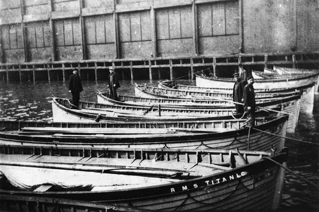 File:StateLibQld 1 169523 Rescued lifeboats, all that is left from the great ship Titanic, New York, 1912.jpg