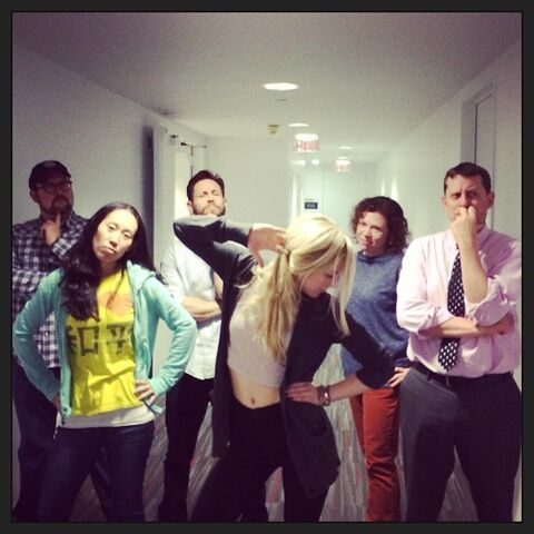File:Emily posing in front of the writers of TWD so badassly cool.jpg