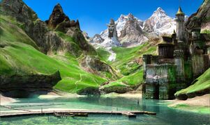 1600x958 8079 Landscape 3d fantasy landscape castle mountains picture image digital art